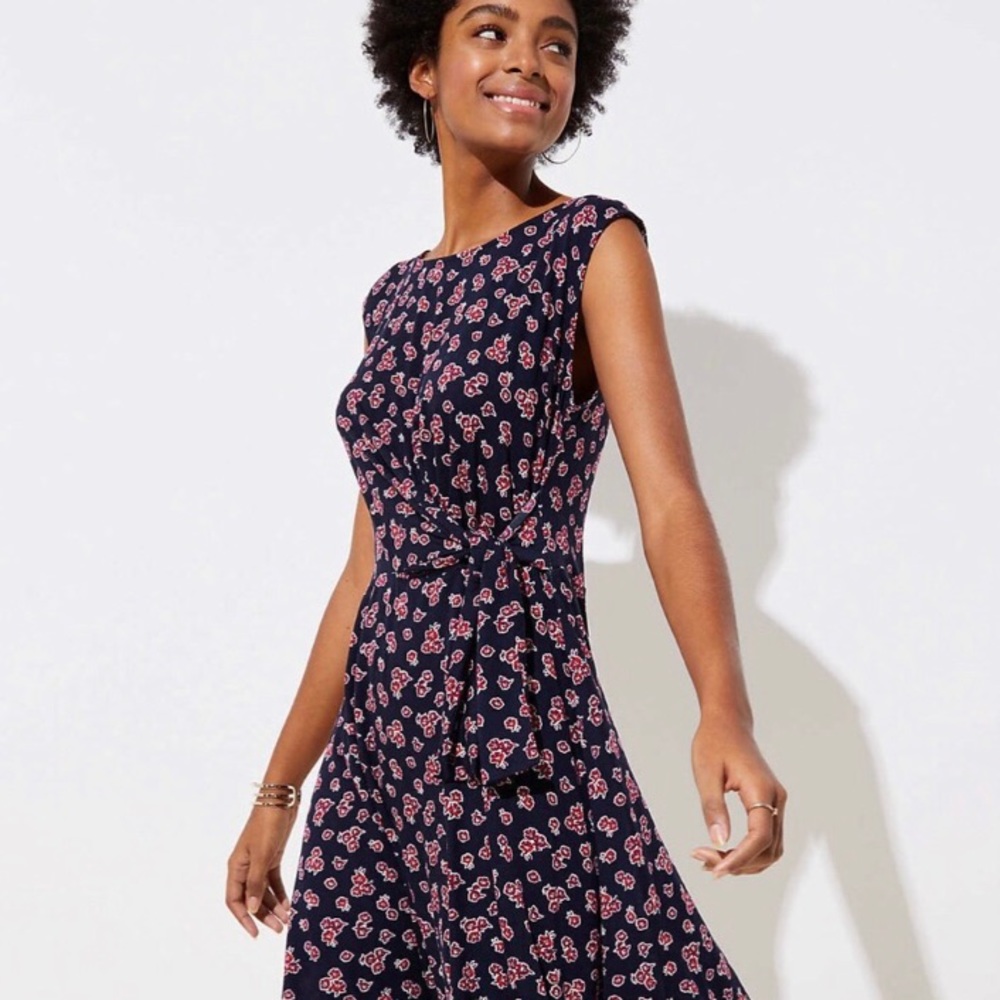 NWT LOFT Jersey Tie Waist Printed Dress - Size M